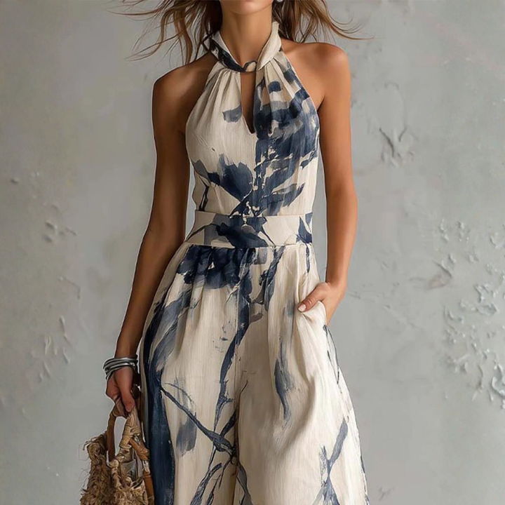 Symia Elegant Jumpsuit with Artistic Prints, view 4 - Elena Harper