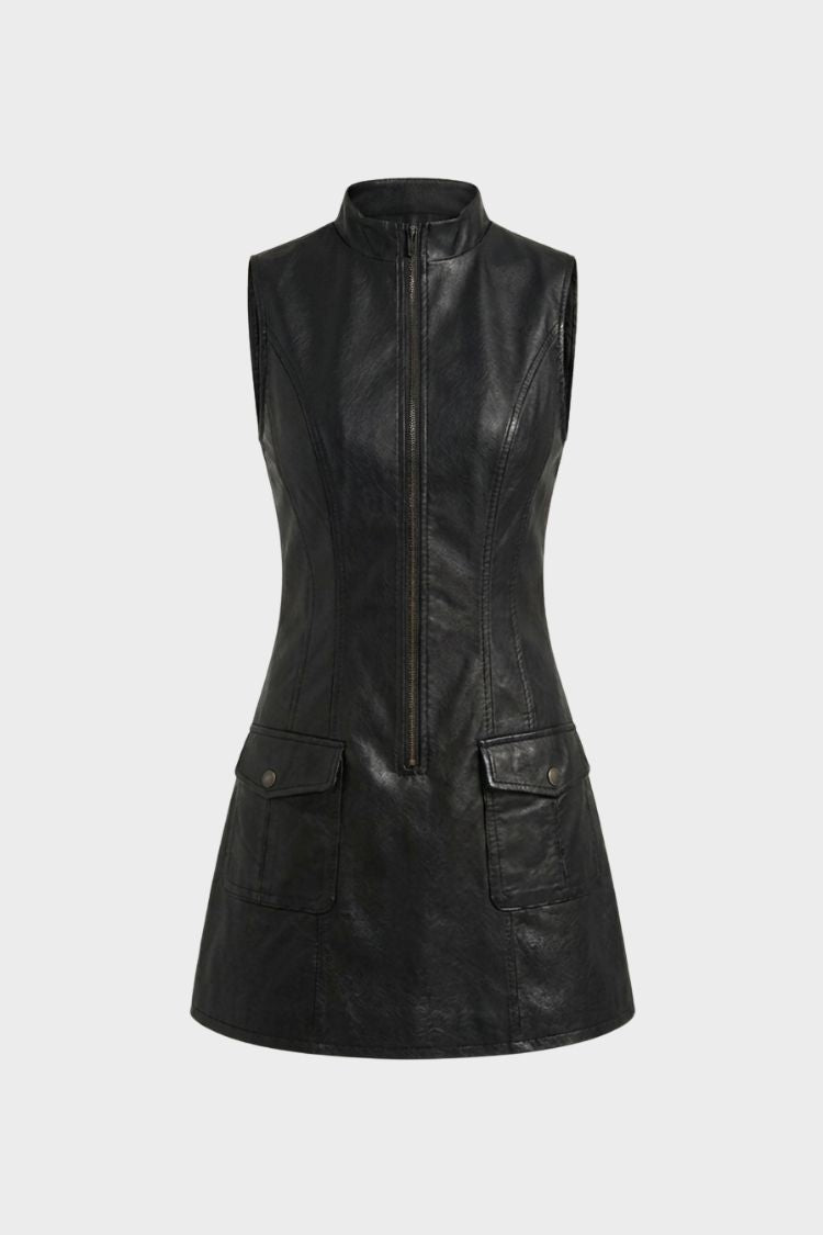 Women's Sleeveless Zip Dress Pocket Details, view 5 - Elena Harper