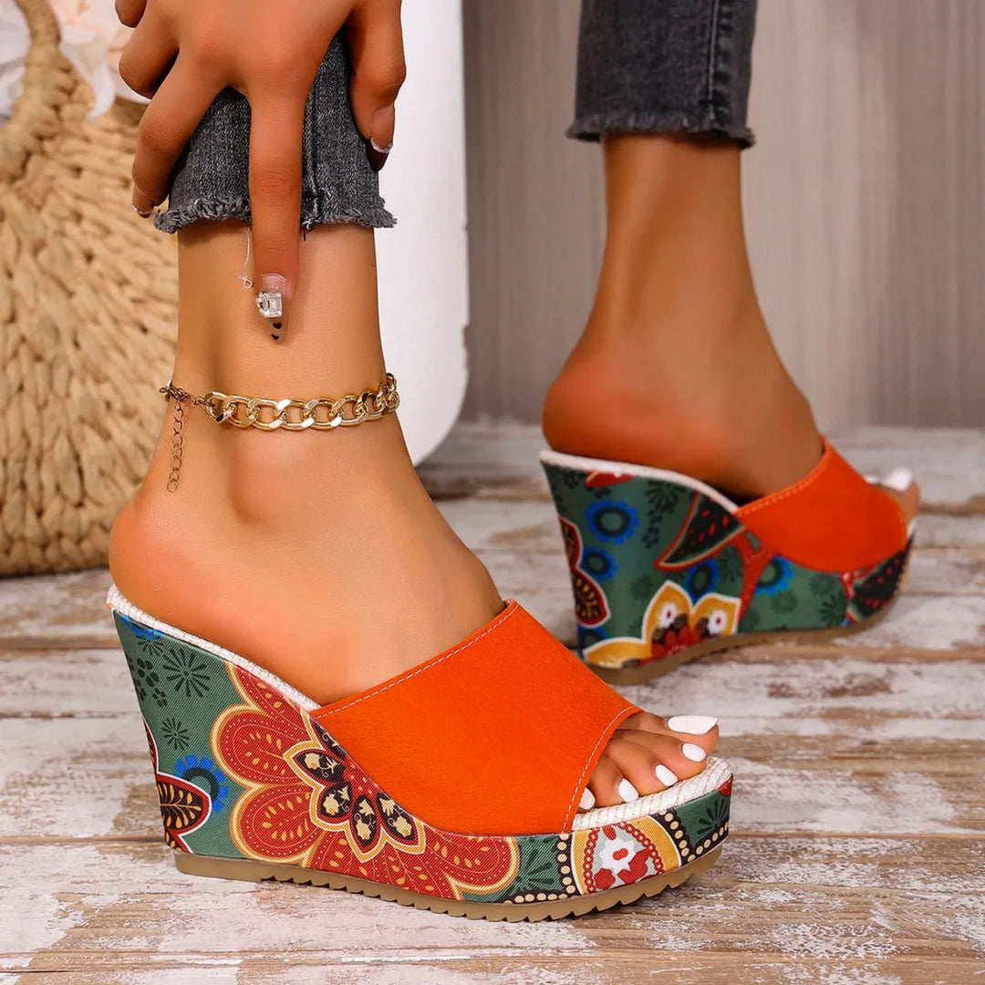 Women's Bohemian Wedge Sandals in Velvet – Elegant Comfortable Summer Style
