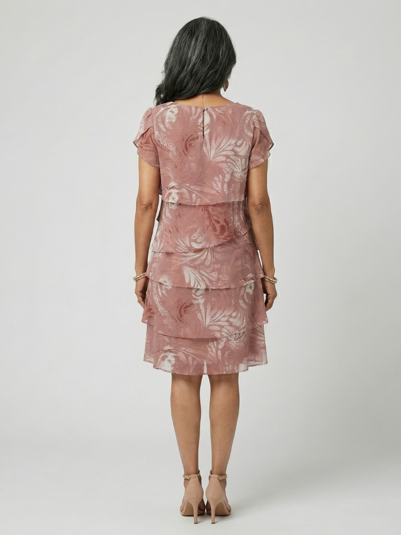 Aria Soft Motif Tier Knee Length Dress - Elena Harper