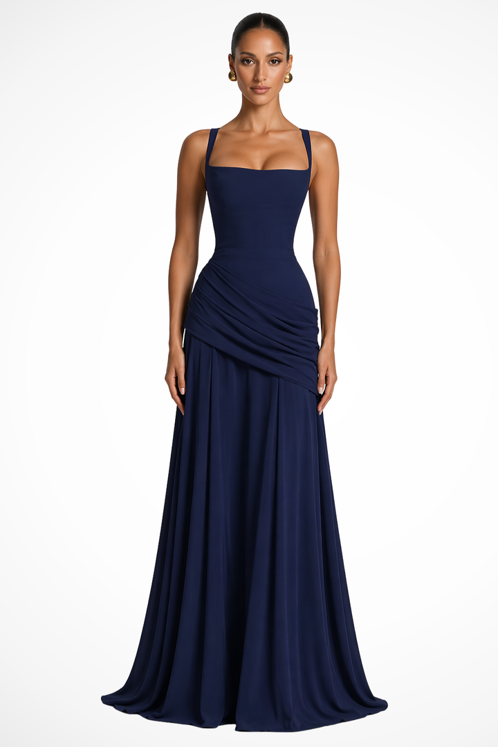 Wedding Guest Maxi Dress with Square Neck and Split