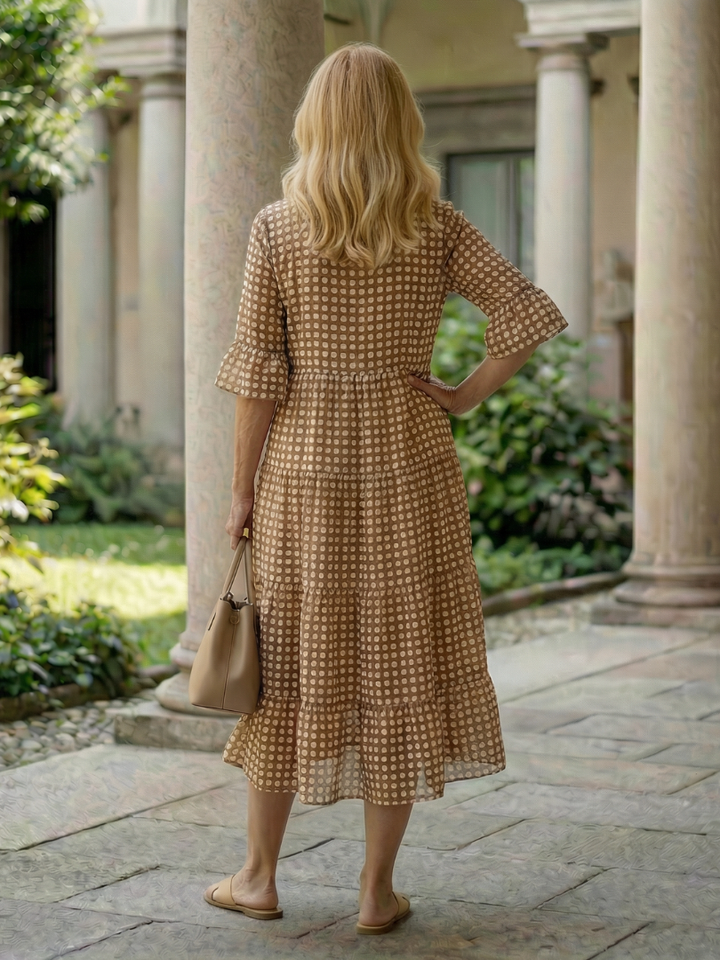 Arlo Polka Dot Tiered Midi Dress Short Sleeve - Elena Harper
