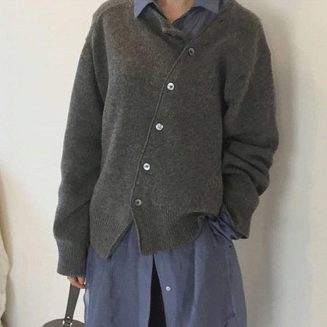 Alycia Asymmetric Button Cardigan with Distinctive Closure for Women - Elena Harper