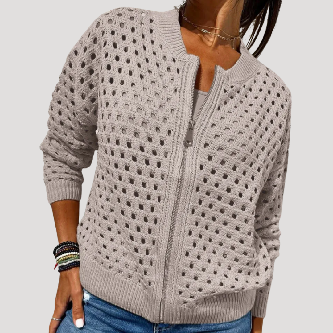 Women's Openwork Knit Zip Cardigan