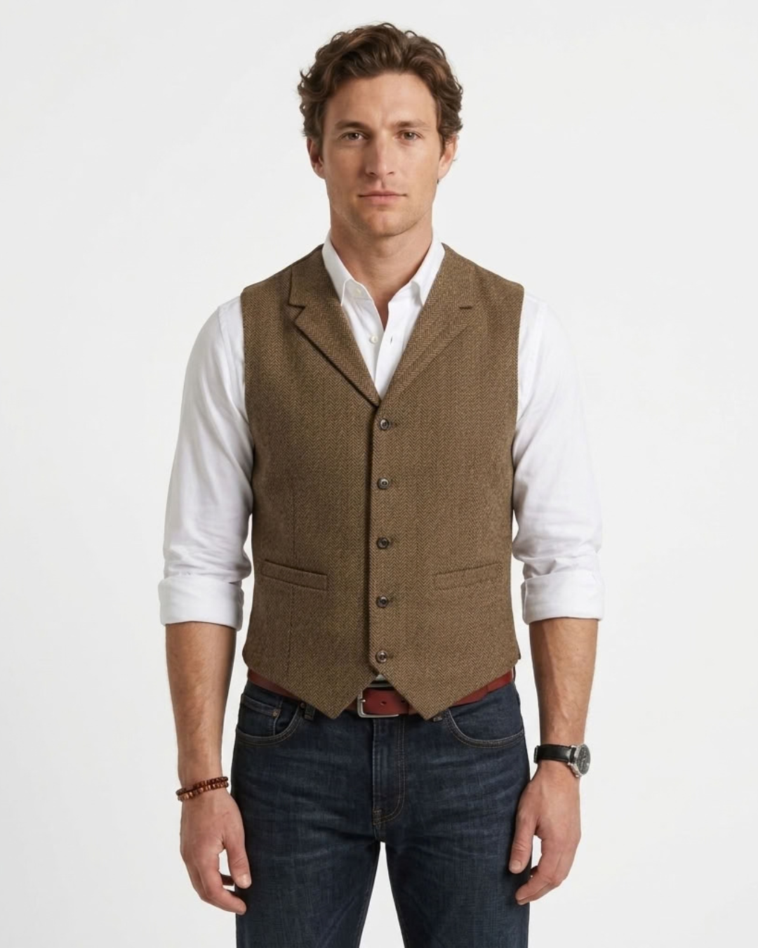 Men's Chevron Patterned Fitted Vest