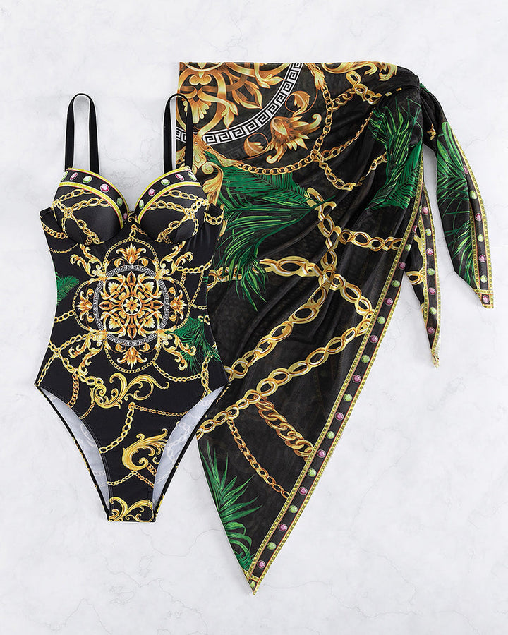 Darius – One-Piece Swimsuit with Push-Up Effect and Matching Beach Skirt