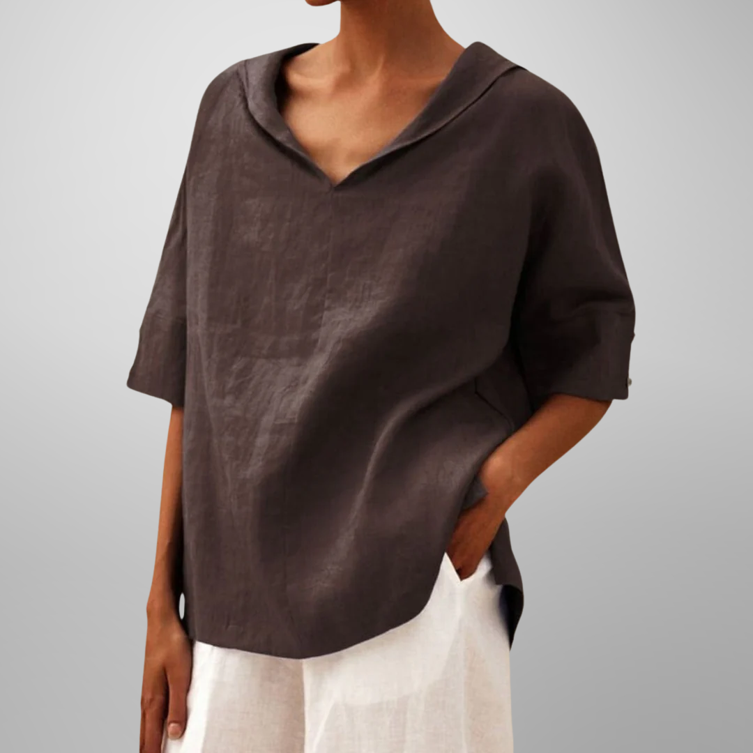 Loose and Flowing Linen Blouse with Short Sleeves