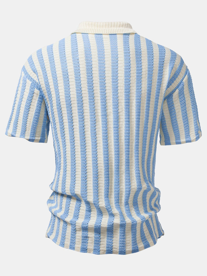 Gradient Shoulder Striped Shirt & Straight Leg Linen Pants - Elena Harper