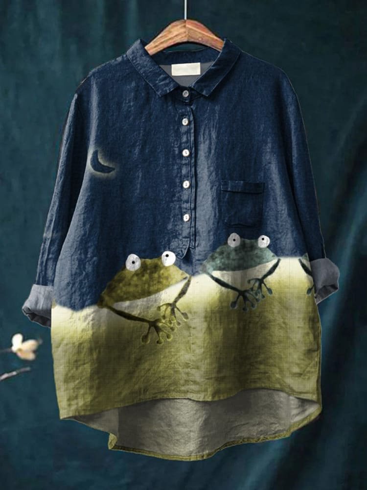 Briar Women’s Nature Frog Print Casual Shirt - Elena Harper