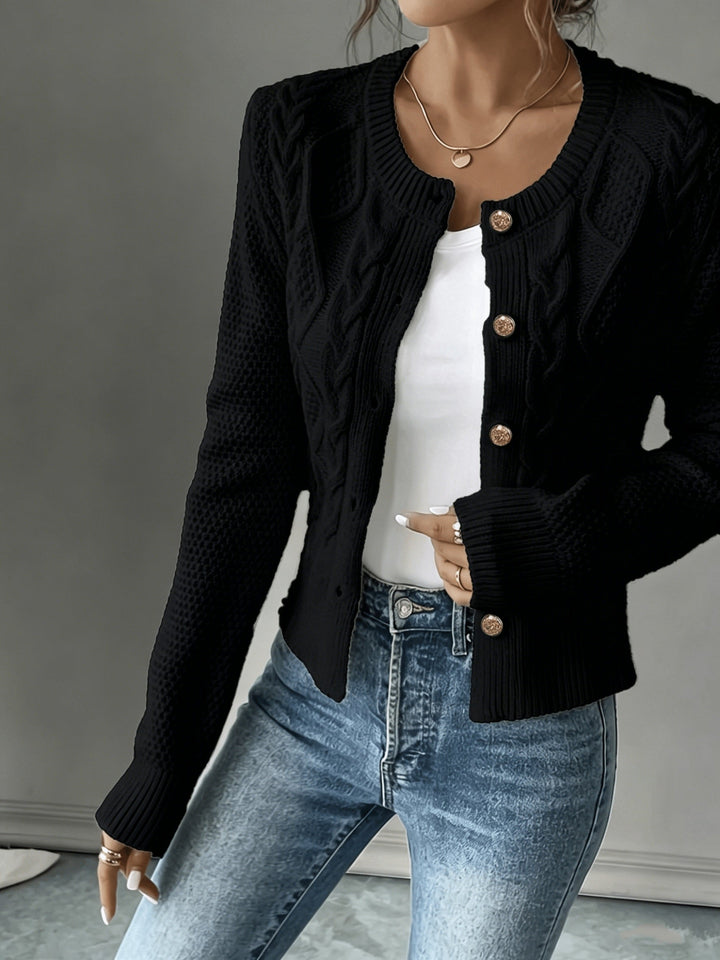 Isabelle - Elegant Twisted Knit Cardigan with Round Neck