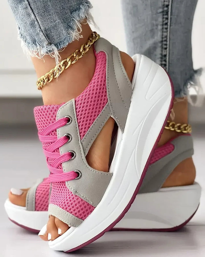 Celeste Muffin Sandals with Contrasting Inserts, view 3 - Elena Harper