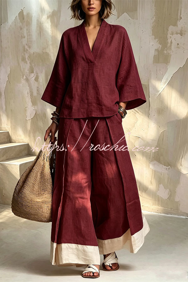Minimalist V-Neck Linen Co-ord Set