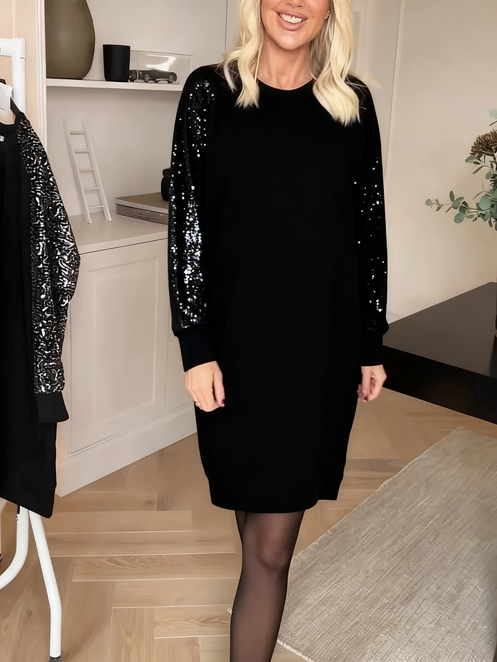 Cunningham - Crew Neck Long-Sleeve Sequins Dress