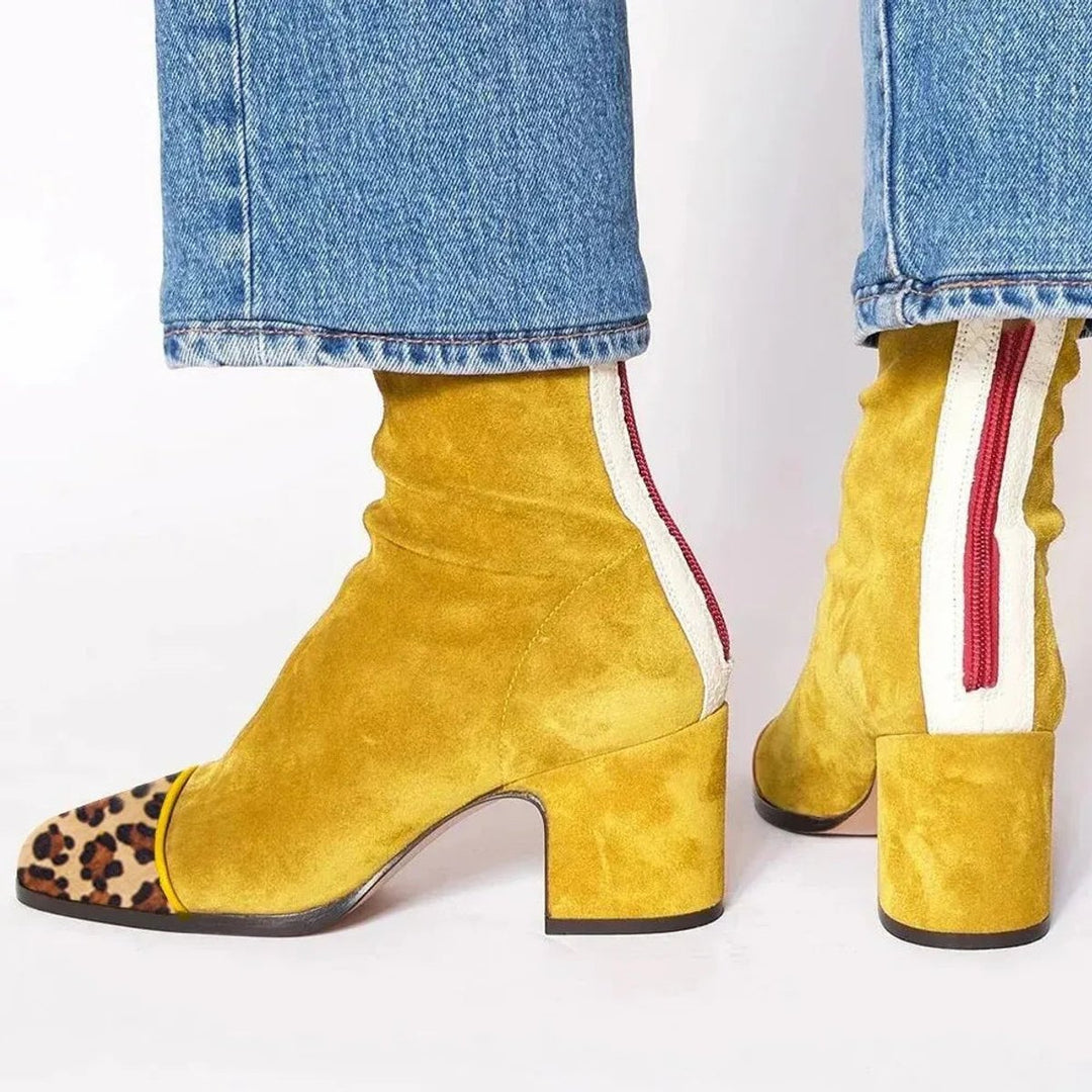 Elizabeth | Eye-catching Suede Ankle Boots with Leopard Accent