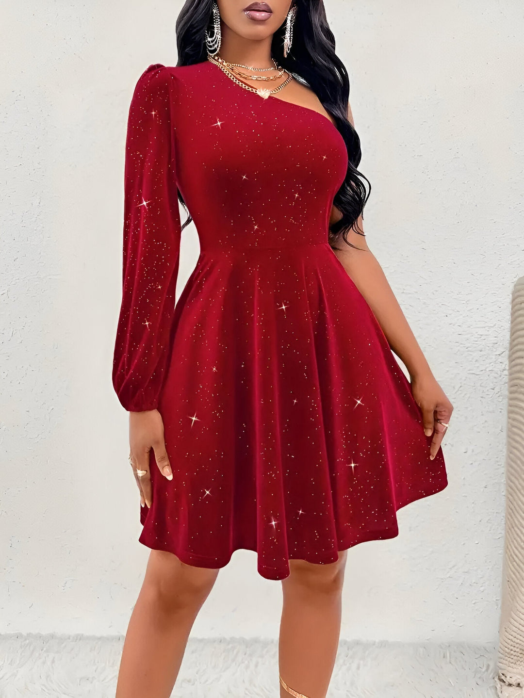Charlotta - One-Shoulder Shirt Dress with Ruffles