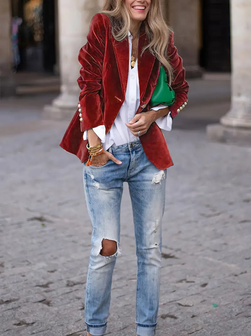 Sandrine - Elegant Velvet Blazer with Buttons