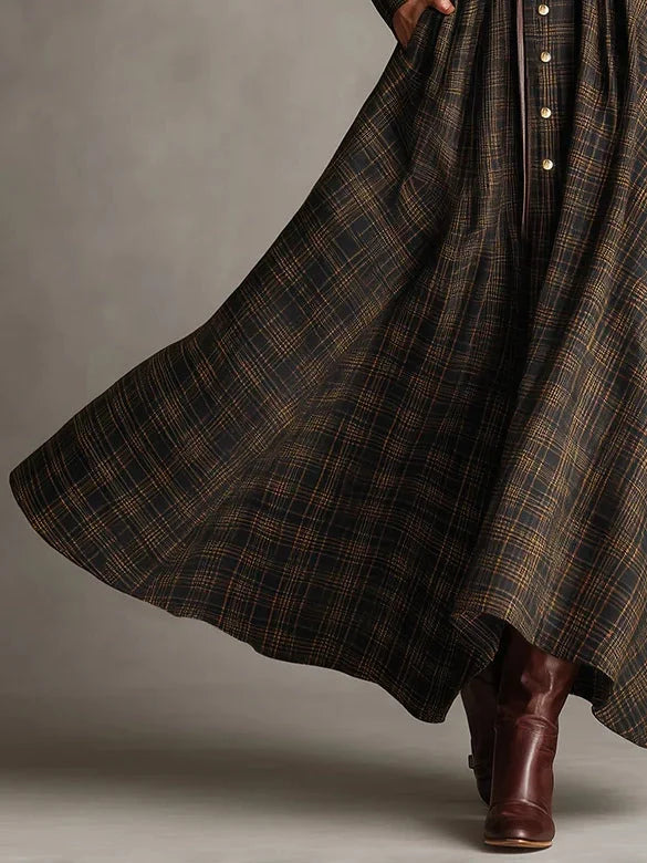 Brown and black striped long shirt dress with lapels - Elena Harper