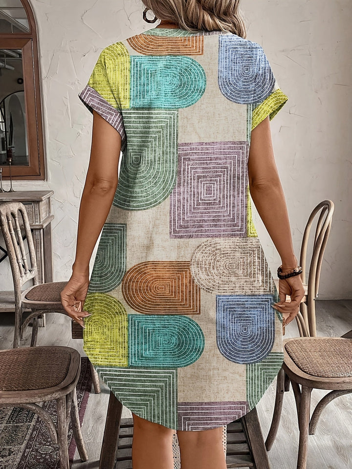 Mira Geometric V-Neck Summer Dress - Elena Harper