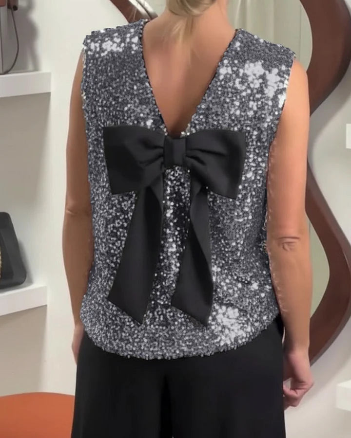 Shinobu - Fashionable Bow Sequin Tank Top