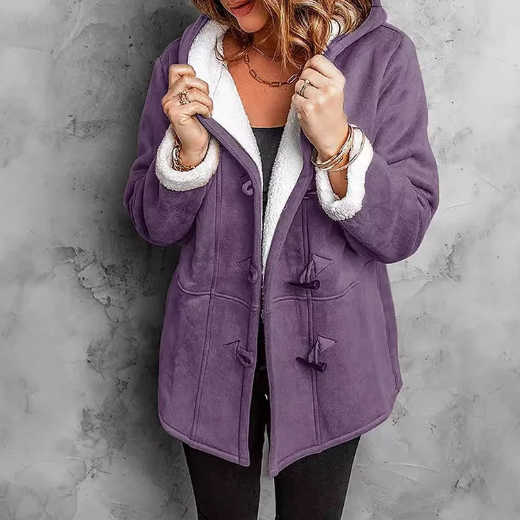 Suede Hooded Coat with Fleece Lining for Women