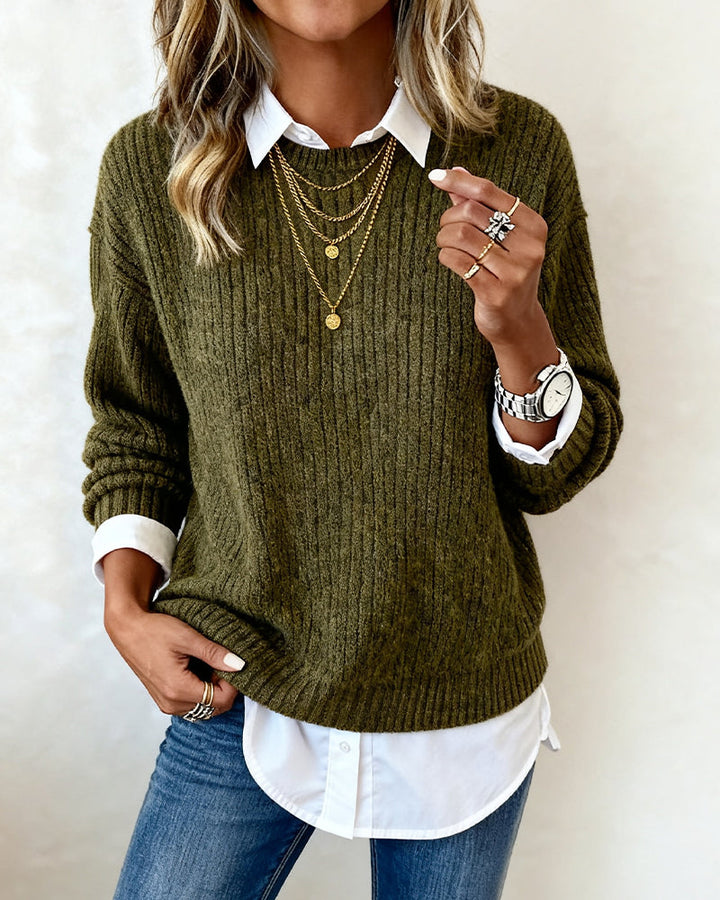 Women's Sweater with Shirt Effect in Soft Knit