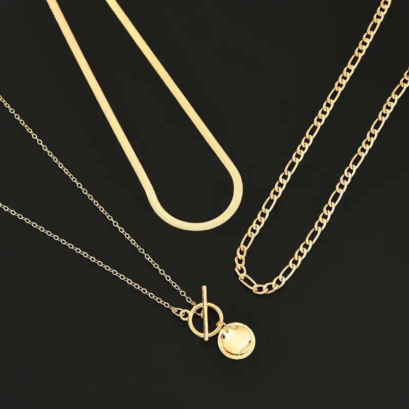 Savira Textured Coin Layered Necklace Gold - Elena Harper