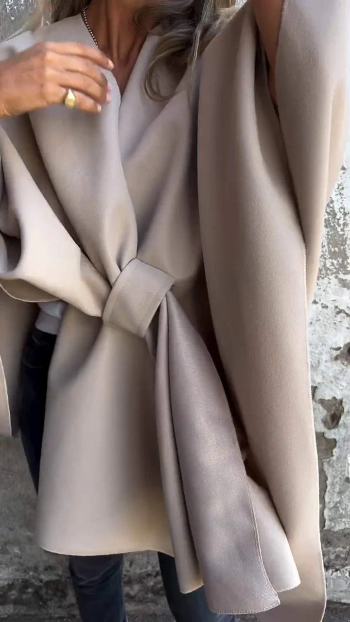 Umaiza Effortless Style V-neck Cape Jacket - Elena Harper