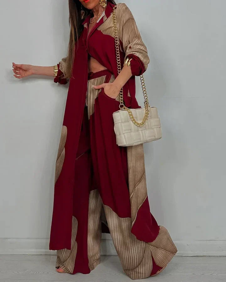 ISABEAU – TRENDY PATCHWORK PRINTED TOP & WIDE LEG PANTS SET