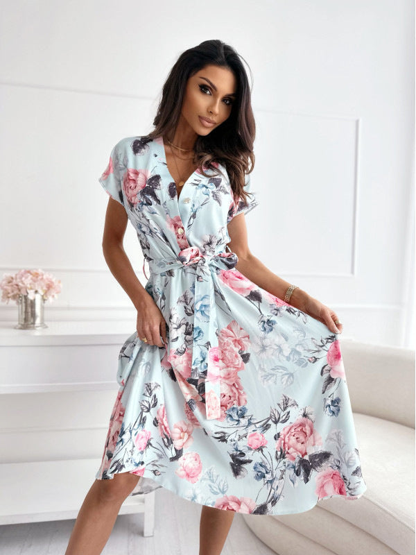 Floral Print Short Sleeve Dress for Women - Mirella