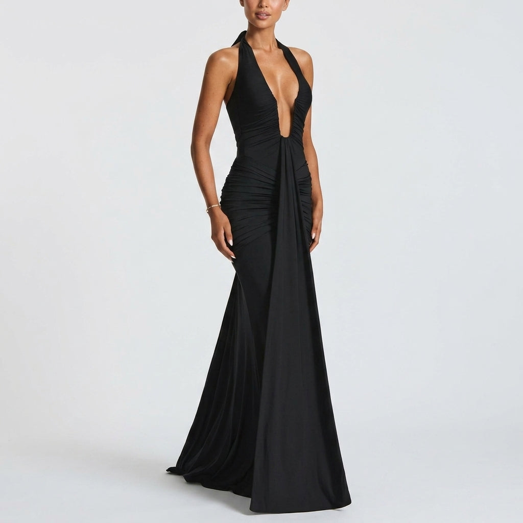 Black Halter Maxi Dress Evening