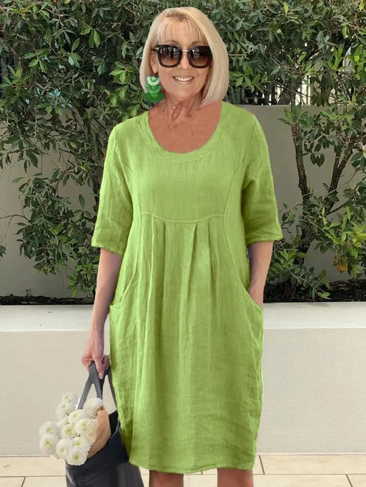 Noara Casual Cotton Pocket Tunic Dress - Elena Harper