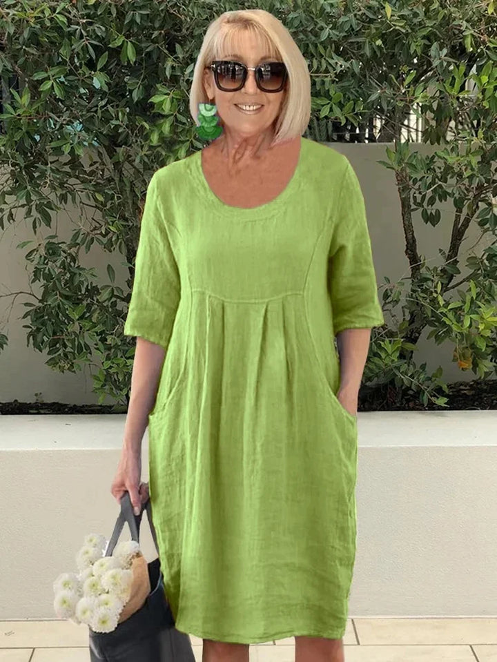 Noara Casual Cotton Pocket Tunic Dress - Elena Harper