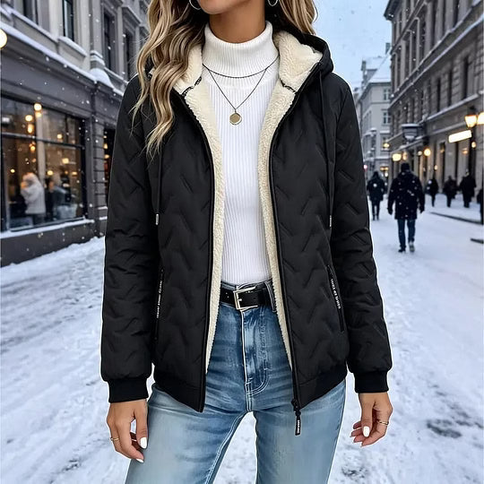 Women's Quilted Hooded Jacket with Fleece Lining
