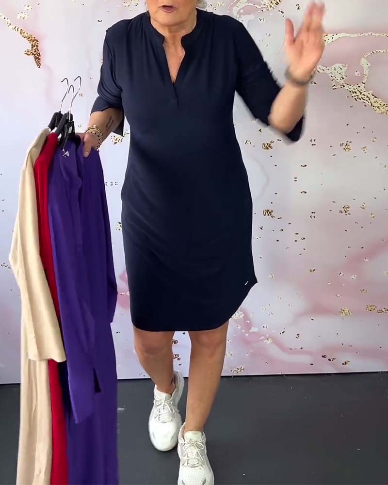 Olivia Comfortable Casual Dress with Solid V-neck - Elena Harper