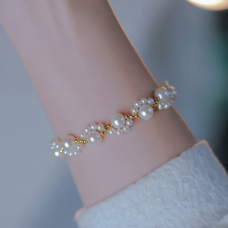 Classic Pearl Beaded Cat Paw Gold Plated Adjustable Bracelet - Elena Harper
