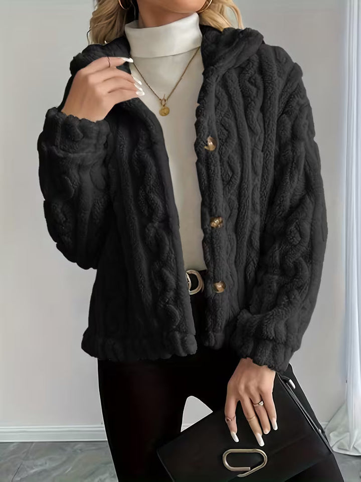 Textured teddy jacket for women with elegant buttons