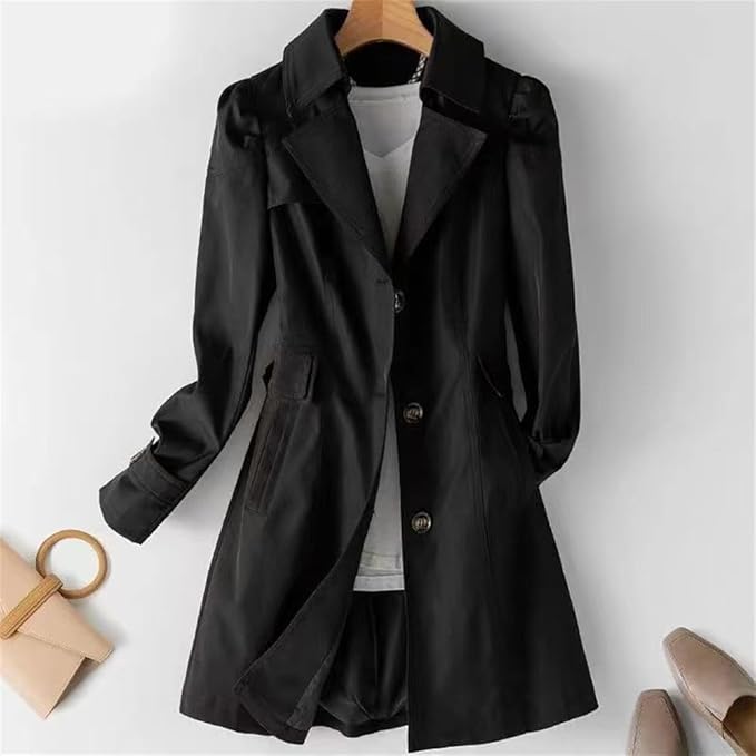 Ladies Trench Coat Water-Repellent and Windproof with Button Closure, view 2 - Elena Harper