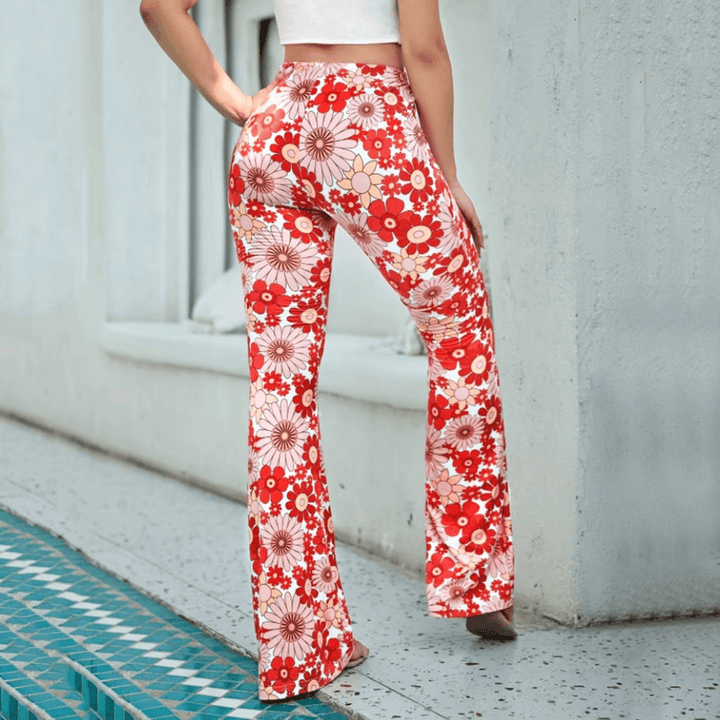 High-Waisted Floral Flared Trousers