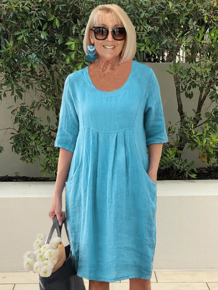 Noara Casual Cotton Pocket Tunic Dress - Elena Harper