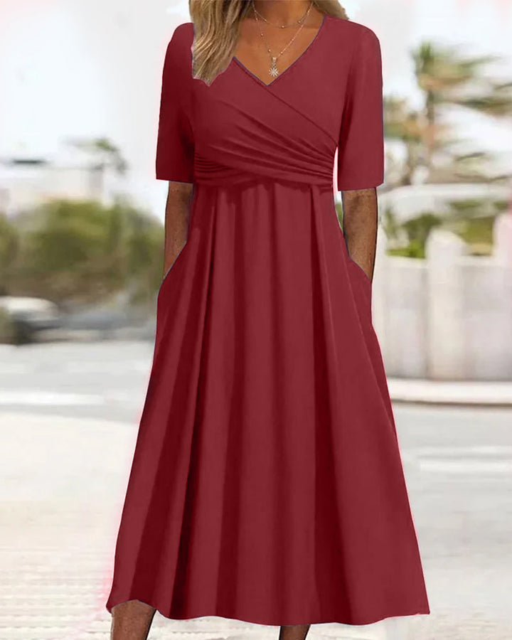 Pien Elegant Crossover Dress with Short Sleeves - Elena Harper