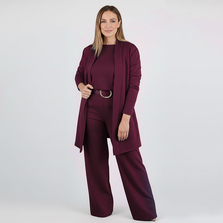 Dorren Elegant 3-Piece Set With Long Cardigan, Top & Pant - Elena Harper