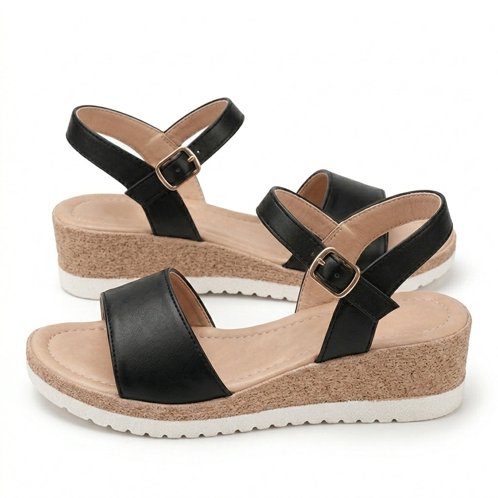 Black Wedge Sandals Ankle Strap Summer