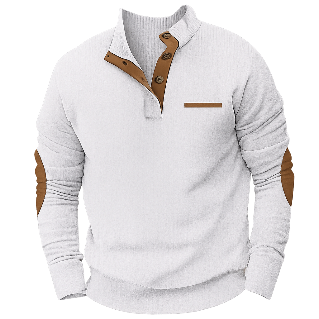 Bellonaro Corduroy Sweatshirt with Quarter Button Stand Collar for Men - Elena Harper