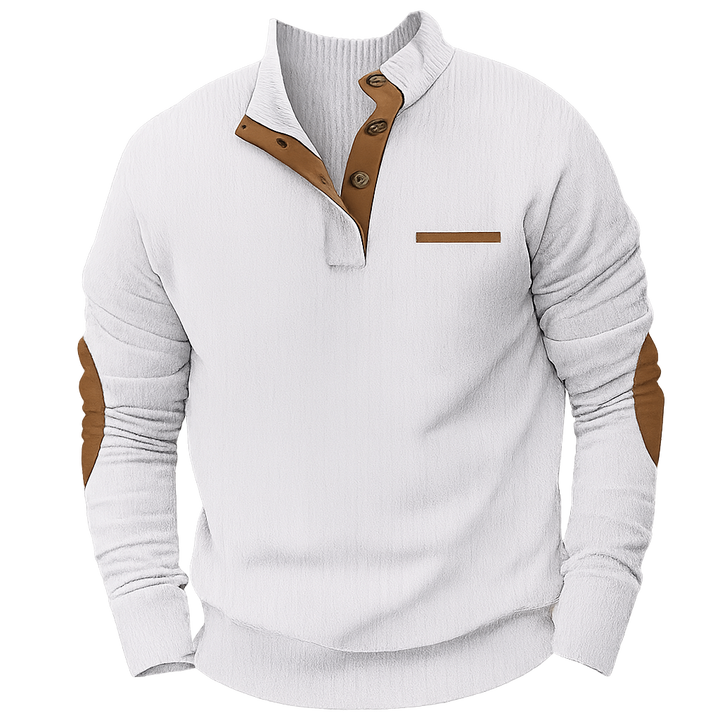 Bellonaro Corduroy Sweatshirt with Quarter Button Stand Collar for Men - Elena Harper