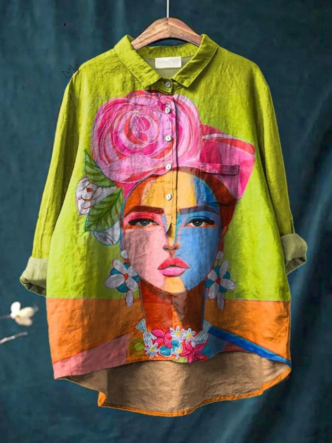Eugen Oil Painting Freda Portrait Art Printed Women's Casual Shirt - Elena Harper