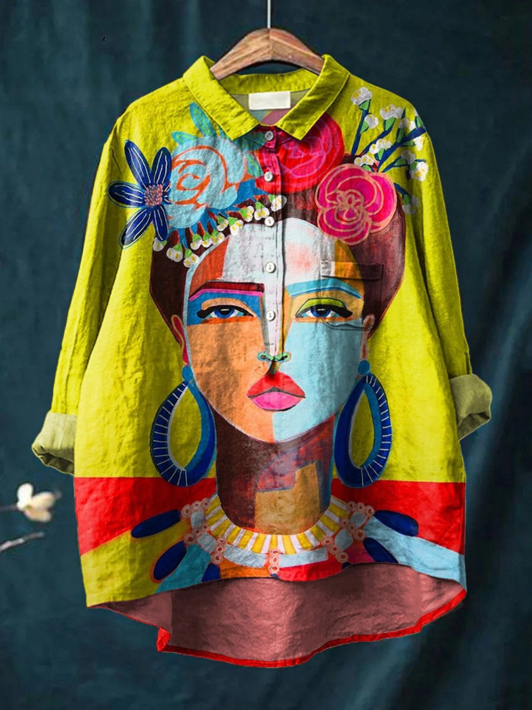 Eugen Oil Painting Freda Portrait Art Printed Women's Casual Shirt - Elena Harper