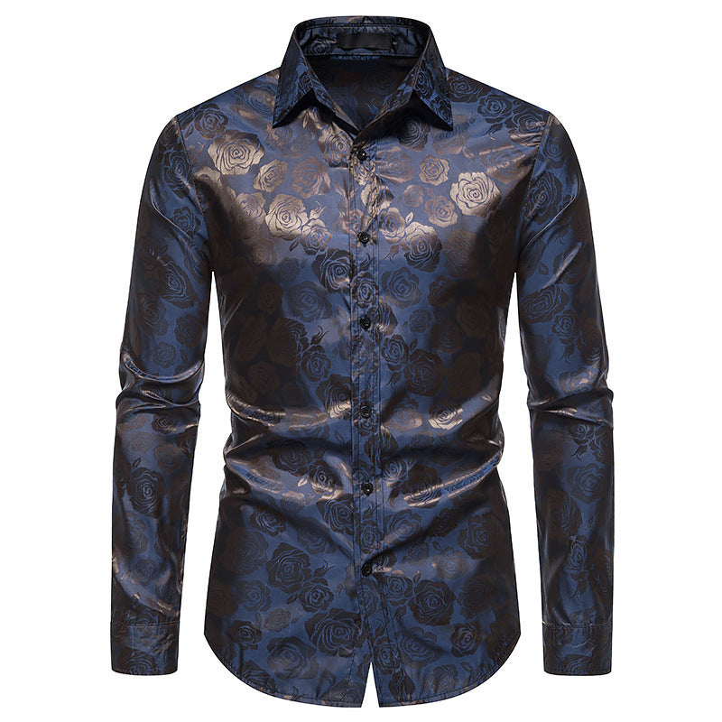 Shiny Shirt with Rose Pattern for Men