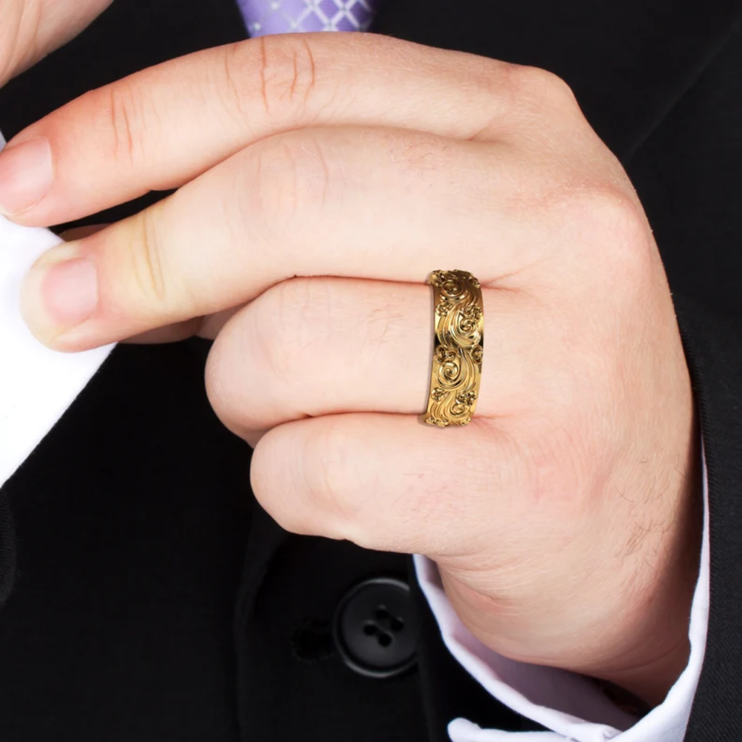 Vintage Golden Emblem Ring, view 3 - Elena Harper