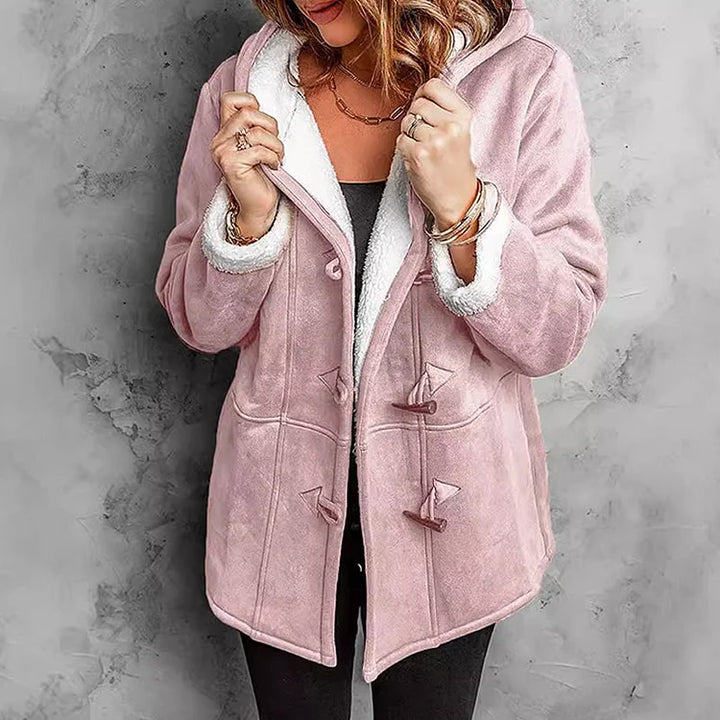 Suede Hooded Coat with Fleece Lining for Women