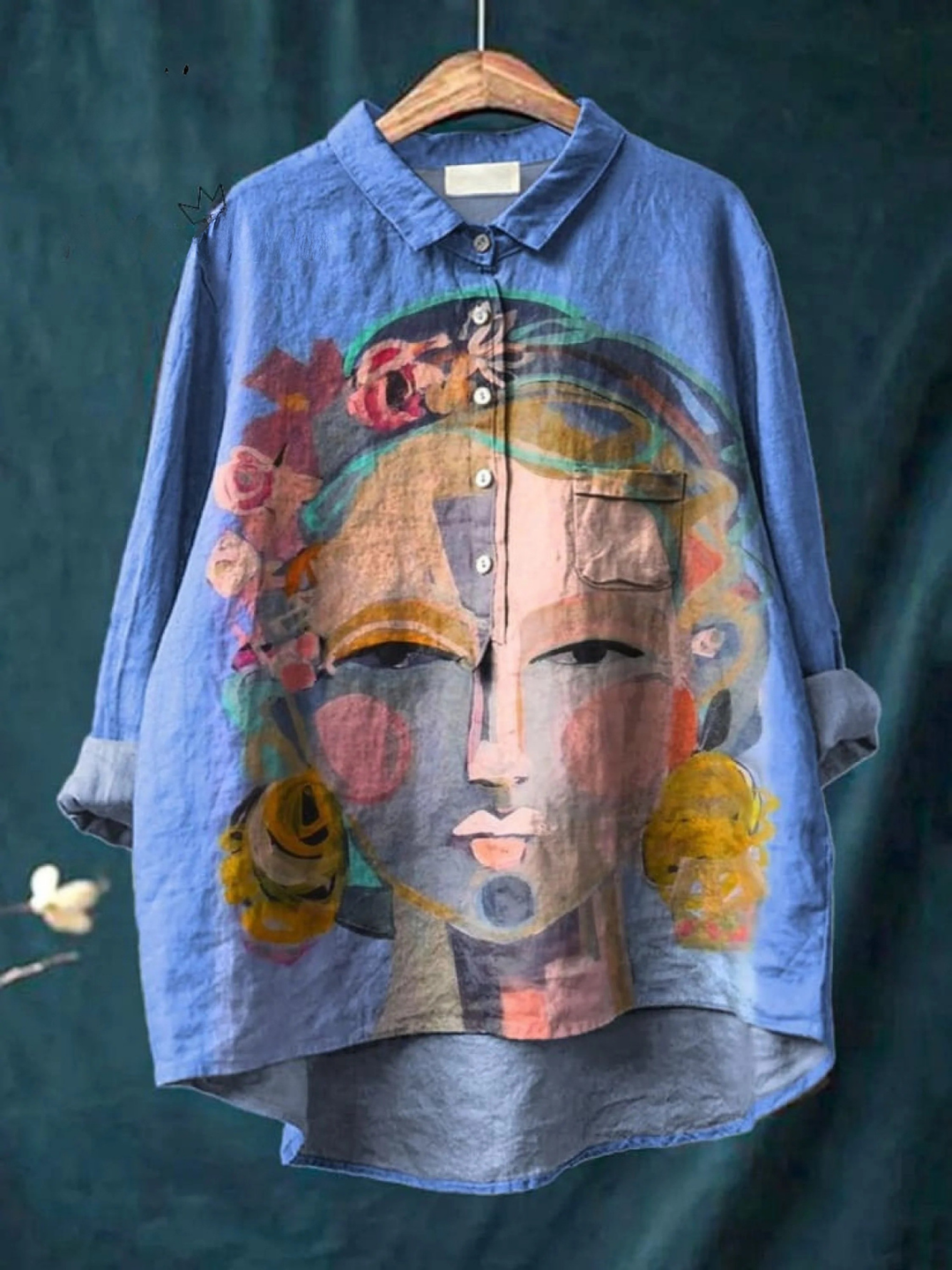 Eugen Oil Painting Freda Portrait Art Printed Women's Casual Shirt - Elena Harper